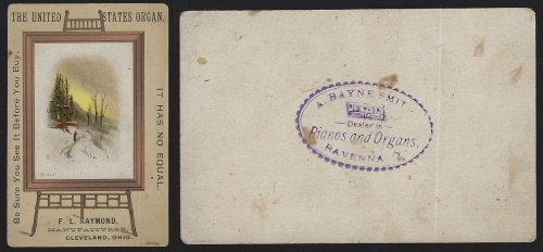 VICTORIAN TRADE CARD FOR UNITED STATES ORGAN, CLEVELAND, OHIO