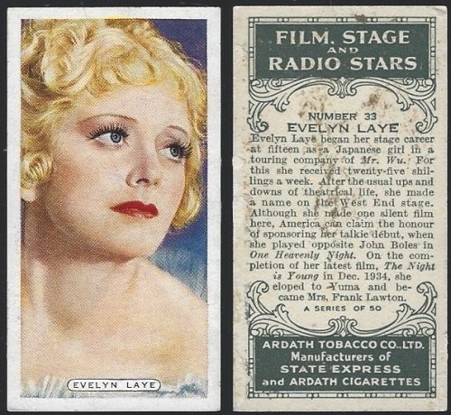 VINTAGE ARDATH CIGARETTE CARD WITH EVELYN LAYE
