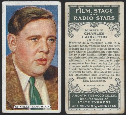 VINTAGE ARDATH CIGARETTE CARD WITH CHARLES LAUGHTON
