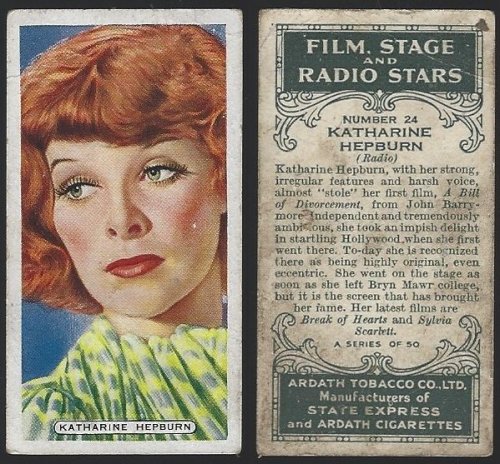 VINTAGE ARDATH CIGARETTE CARD WITH KATHARINE HEPBURN