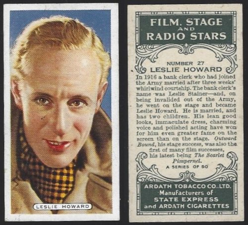 VINTAGE ARDATH CIGARETTE CARD WITH LESLIE HOWARD