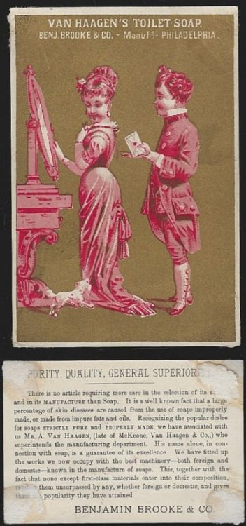 VICTORIAN TRADE CARD FOR VAN HAAGEN'S TOILET SOAP, PHILADELPHIA, PENNSYLVANIA WITH LOVELY LADY