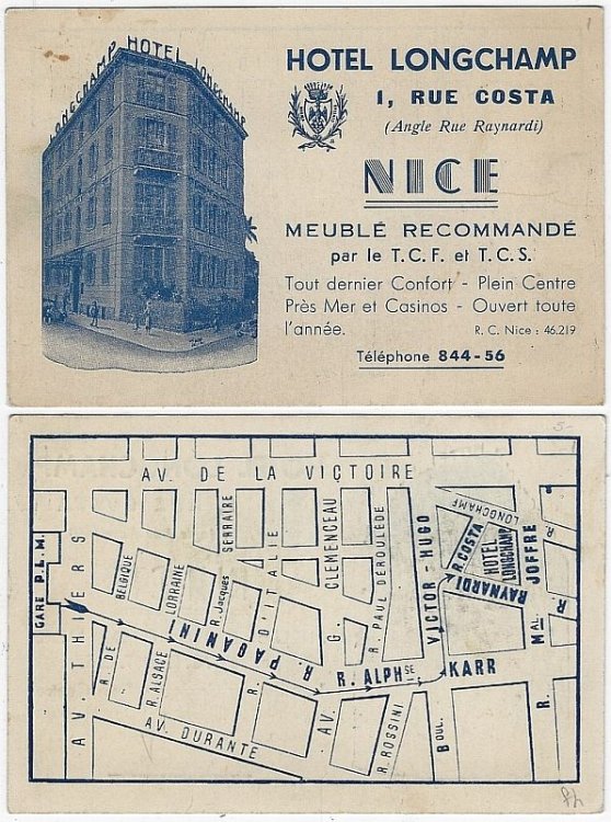 VICTORIAN TRADE CARD FOR HOTEL LONGCHAMP, NICE, FRANCE