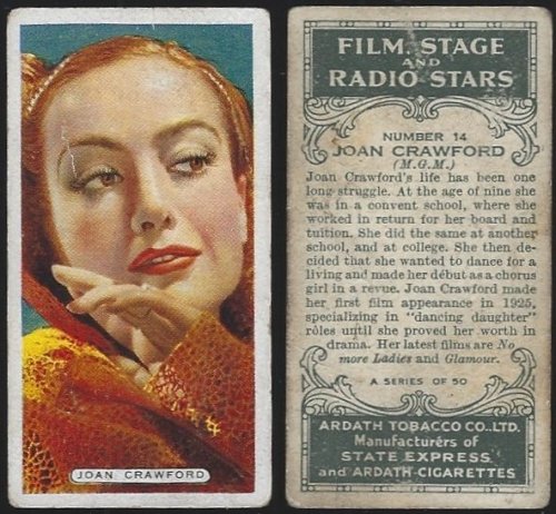 VINTAGE ARDATH CIGARETTE CARD WITH JOAN CRAWFORD