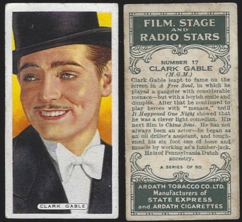 VINTAGE ARDATH CIGARETTE CARD WITH CLARK GABLE