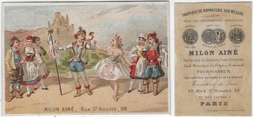 VICTORIAN TRADE CARD FOR MILON AINE OPERA, PARIS, FRANCE