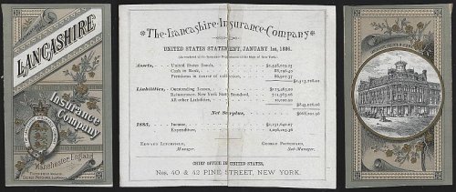 VICTORIAN TRADE FOLDER FOR LANCASHIRE INSURANCE COMPANY, MANCHESTER, ENGLAND
