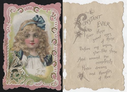 VINTAGE VALENTINE CARD TO MY LITTLE SWEETHEART WITH LOVELY GIRL