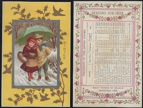 VICTORIAN TRADE CARD FOR SEASONS FOR 1883, WINTER