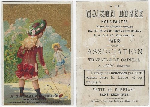 VICTORIAN TRADE CARD FOR A LA MAISON DOREE NOUVEAUTES, PARIS WITH GIRLS PLAYING CROQUET