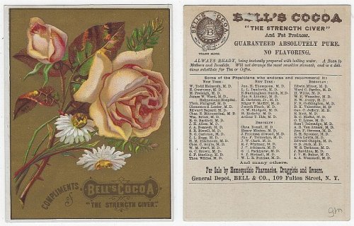 VICTORIAN TRADE CARD FOR BELL'S COCOA WITH FLOWERS