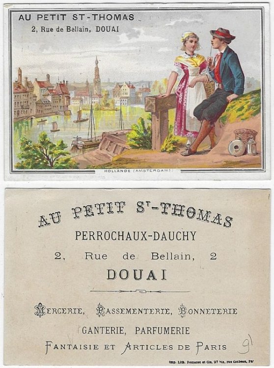 VICTORIAN TRADE CARD FOR AU PETIT ST. THOMAS, PARIS WITH AMSTERDAM, HOLLANDE