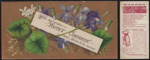 VICTORIAN TRADE CARD FOR YOUTH'S COMPANION, BOSTON MASSACHUSETTS WITH VIOLETS