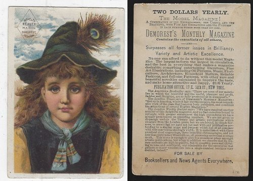 VICTORIAN TRADE CARD FOR DEMOREST'S MONTHLY MAGAZINE WITH LOVELY LADY