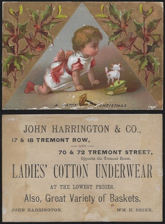 VICTORIAN TRADE CARD FOR JOHN HARRINGTON WITH HAPPY CHRISTMAS
