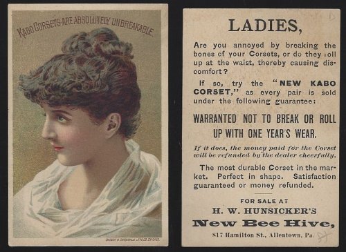 VICTORIAN TRADE CARD FOR KABO CORSETS WITH LOVELY LADY