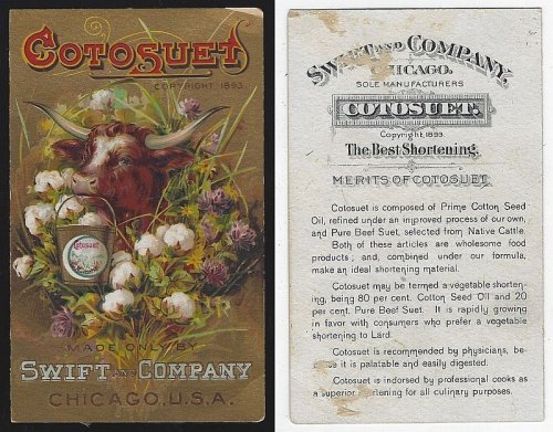 VICTORIAN TRADE CARD FOR COTOSUET, SWIFT AND CO WITH COW