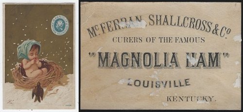 VICTORIAN TRADE CARD FOR MAGNOLIA HAM WITH BABY IN BIRD'S NEST