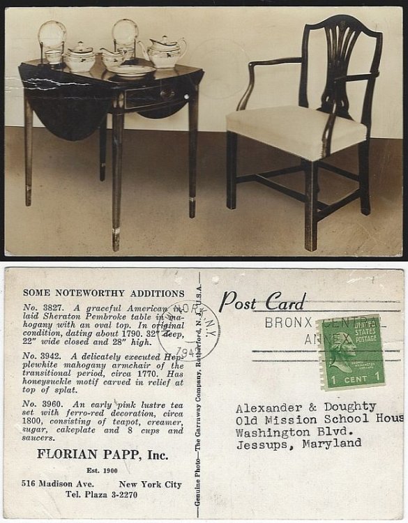 ADVERTISING POSTCARD FLORIAN PAPP ANTIQUES, NEW YORK CITY
