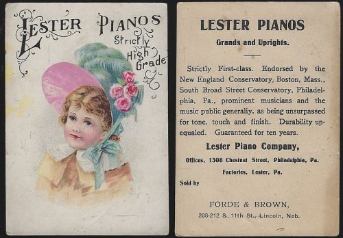 VICTORIAN TRADE CARD FOR LESTER PAINOS WITH LOVELY GIRL