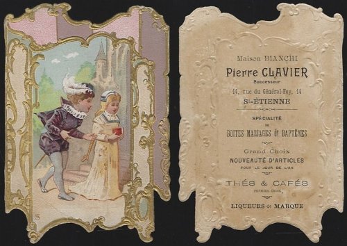 DIE CUT VICTORIAN TRADE CARD FOR PIERRE CLAVIER, SPECIALTY BOXES, FRANCE