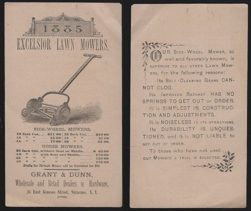 VICTORIAN TRADE CARD FOR EXCELSIOR LAWN MOWERS