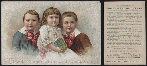 VICTORIAN TRADE CARD FOR HINDS HONEY AND ALMOND CREAM WITH CHILDREN