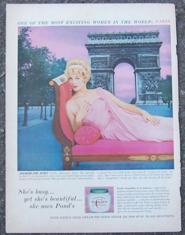 1955 JACQUELINE HUET POND'S LIFE MAGAZINE ADVERTISEMENT