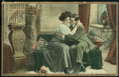 COURTING COUPLE IN A VICTORIAN PARLOR