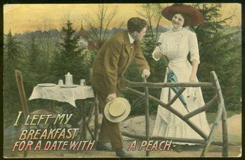 VICTORIAN COURTING COUPLE HAVING BREAKFAST