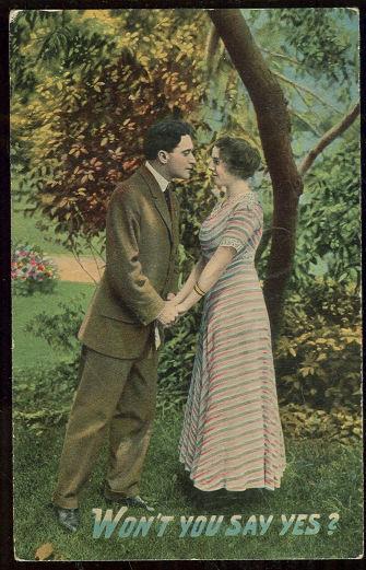 VICTORIAN COURTING COUPLE WON'T YOU SAY YES