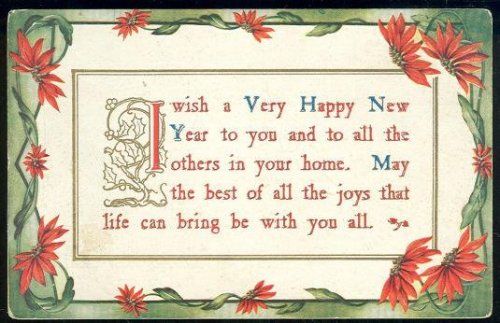 HAPPY NEW YEAR WISHES POSTCARD WITH POINSETTIAS