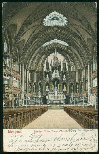 UNDIVIDED POSTCARD NOTRE DAME CHURCH, INTERIOR, MONTREAL, ONTARIO, CANADA