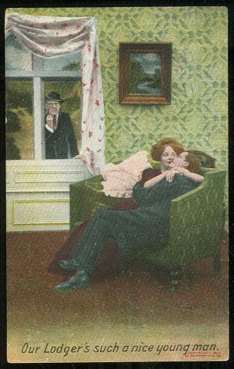COMIC POSTCARD OF A KISSING LODGER, SUCH A NICE MAN