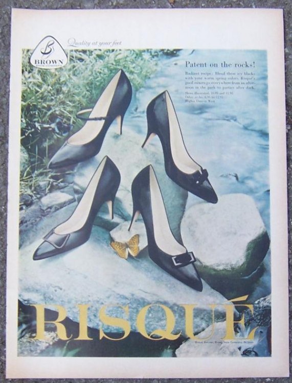 1959 RISQUE BLACK PATENT LEATHER SHOE LIFE MAGAZINE ADVERTISEMENT