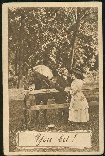 VICTORIAN COURTING COUPLE ON HORSEBACK
