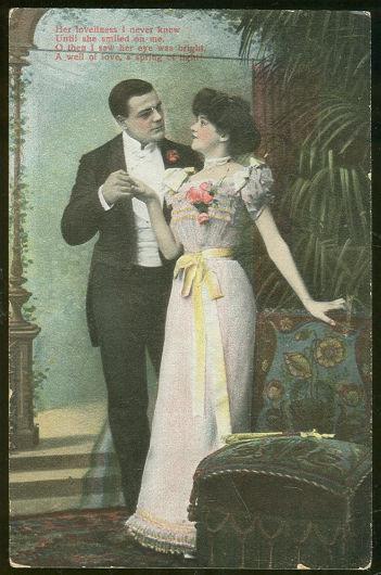 VICTORIAN COURTING COUPLE POSTCARD, HER LOVELINESS