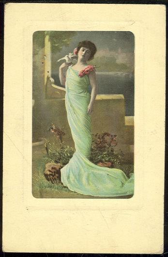 LOVLEY LADY IN BLUE DRESS WITH DOVE