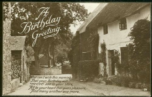 BIRTHDAY GREETING POSTCARD WITH QUAINT ENGLISH VILLAGE
