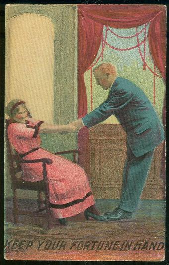VICTORIAN COURTING COUPLE KEEP YOUR FORTUNE IN HAND