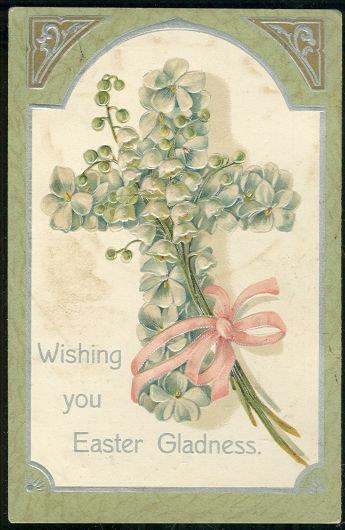 WISHING EASTER GLADNESS POSTCARD WITH FLORAL CROSS