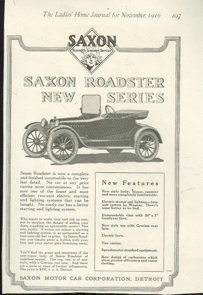 NEW SERIES SAXON ROADSTER 1916 MAGAZINE ADVERTISEMENT