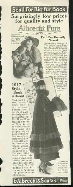 1916 LADIES HOME JOURNAL ALBRECHT QUALITY FURS MAGAZINE ADVERTISEMENT