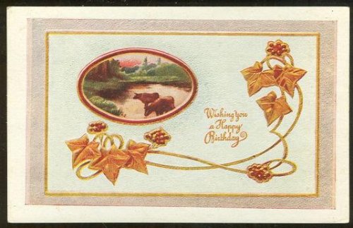 HAPPY BIRTHDAY POSTCARD WITH COWS IN A STREAM