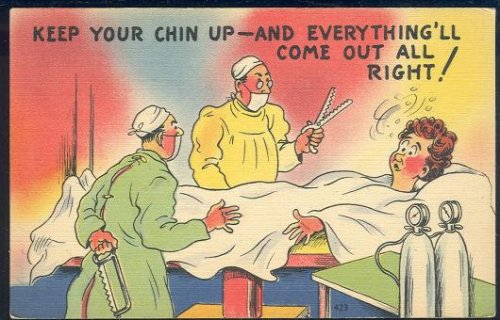 COMIC POSTCARD OF LADY HAVING AN OPERATION