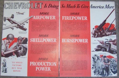 1944 CHEVEROLT WORLD WAR II DOUBLE PAGE MAGAZINE LIFE MAGAZINE ADVERTISEMENT