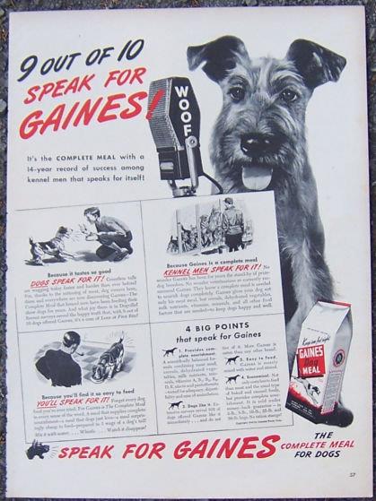 1944 GAINES COMPLETE MEAL FOR DOGS MAGAZINE ADVERTISEMENT