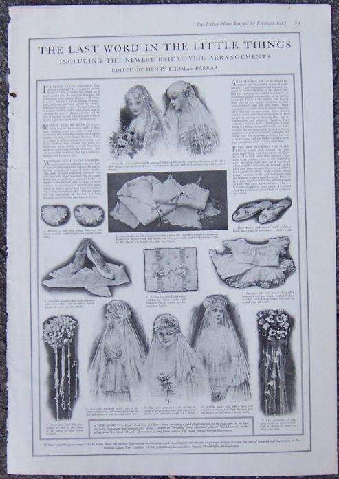 1917 LADIES HOME JOURNAL NEWEST BRIDAL VEIL ARRANGEMENTS PAGE