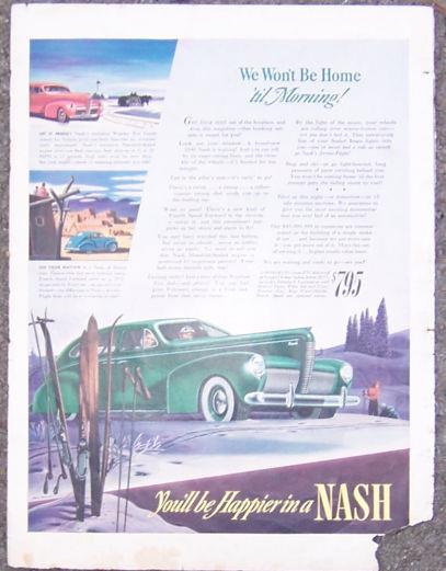 1940 NASH FOUR DOOR SEDAN AUTOMOBILE LIFE MAGAZINE ADVERTISEMENT