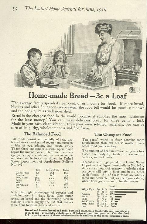 1916 LADIES HOME JOURNAL ADVERTISEMENT FOR HOMEMADE BREAD